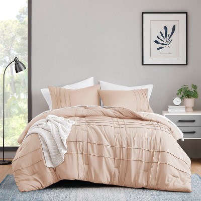 3Pcs Comforter set Pinch Pleat Comforter for All Seasons, Grid Pattern Lightweight Bedding Set, Solid Chic Vintage Style Farmhouse Bed Comforter Sets