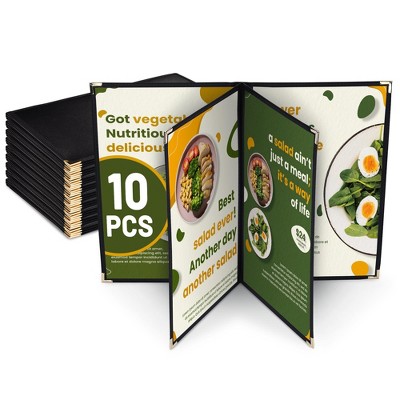 WeChef 10 Pack Restaurant Menu Covers 8.5" x 14" Book Style 4 Pages 6 Views Cafe Black