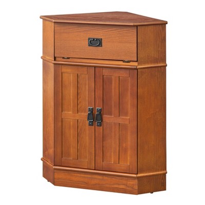 Buylateral Mission 2 Door 1 Drawer Corner Storage Cabinet Oak - Buylateral: Traditional Style, MDF Wood Veneer