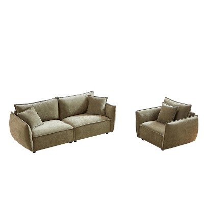 3+1 Seater Modern Linen Combo Sofa with Wooden Frame & 3 Pillows (Apartment Essential)