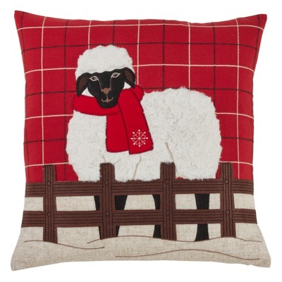 Saro Lifestyle Plaid Christmas Sheep Poly Filled Pillow