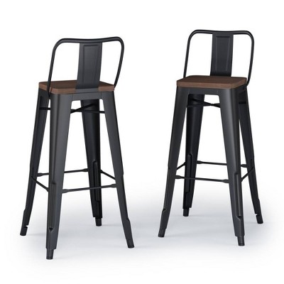 Set of 2 30" Josephine Metal/Wood Counter Height Barstools - WyndenHall: Fixed Height