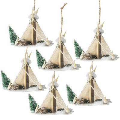 Whisen 5x3.5x4" Cardboard Lited Tent Ornament, Decorative Hanging Christmas Tree Ornaments, Set of 6 - Multicolor