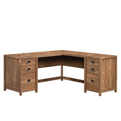 Sauder Cannery Bridge 6 Drawer L Shaped Desk Sindoori Mango: Executive Office Furniture, Farmhouse Design, Cord Management