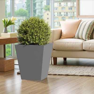 Gulches 18" Tall Metal Tapered Planter - Stylish Burnished Grey Pot with Drainage Hole