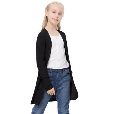 Girl's Open Front Cardigan Long Sleeve Knit Sweaters Kids Lightweight Cute Casual Loose Outerwear Coats with Pockets