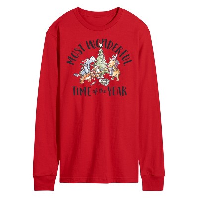 Men's - Winnie the Pooh - Christmas Most Wonderful Time of the Year Long Sleeve Graphic T-Shirt