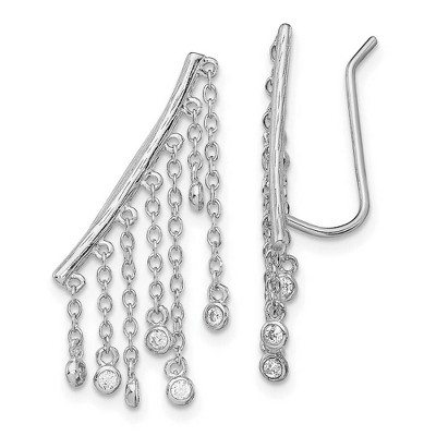 Black Bow Jewelry 25mm Rhodium-Plated Sterling Silver CZ Dangle Ear Climber Earrings