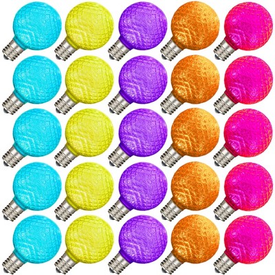 Novelty Lights 25 Pack G50 Plastic Diamond Faceted Globe Hanging LED String Light Replacement Bulbs E17 Intermediate Base 1 Watt