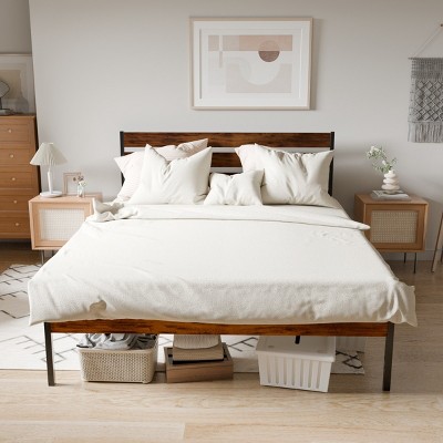 Accent Bed Frame Modern Wood Grain Design with Underbed Storage for Bedroom 60.63"W - 3irtyhousy