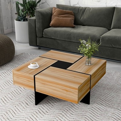 Wooakway 31.5'' Square Coffee Table with 4 Hidden Storage Compartments Unique Design Cocktail Table Center Table for Living Room