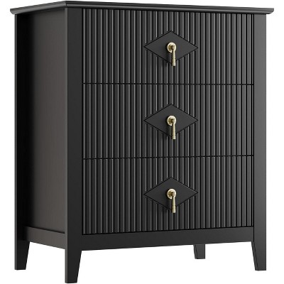 27.6" Fluted 3-Drawer Dresser - Engineered Wood Storage for Small Spaces w/ Anti-Tip Hardware, Multi-Room Use