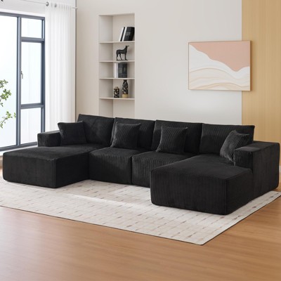 137" U Shaped Modular Sectional Sofa Couch with Chaise, Corduroy Deep Seat Cloud Couch, No Assembly Required