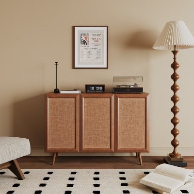 LOVSON 46.85"Storage Media Console, Farmhouse Buffet Sideboard with Doors and Shelves for Living Room, Bedroom, Hallway, Brown