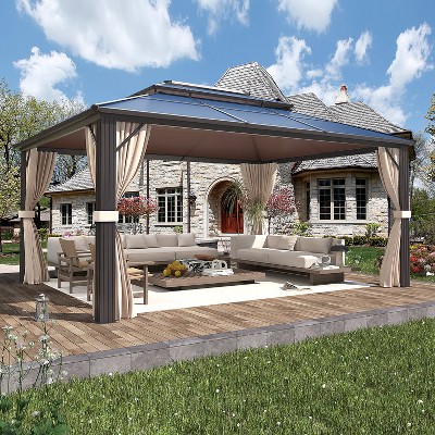 Erommy 10'x13' Hardtop Gazebo with Polycarbonate Double Roof and Aluminum Frame for Garden, Patio, Lawns