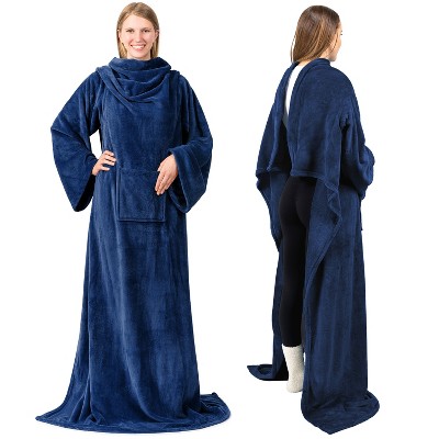 PAVILIA Fleece Wearable Blanket with Sleeves, Warm Cozy Soft Functional Lightweight Sleeved Throw Adults Men Women