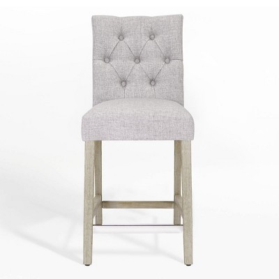 WestinTrends 24" Linen Fabric Tufted Counter Stool, Light Gray