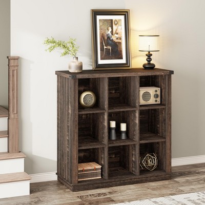 9-Cube Wood Book Shelf, 3-Tier Minimalist Floor Standing Display Cabinet,Storage Organizer Bookshelf for Living Room, Bedroom, or Home Office