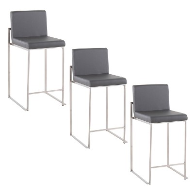 LumiSource Fuji High Back Counter Height Barstool Stainless Steel/Gray PU