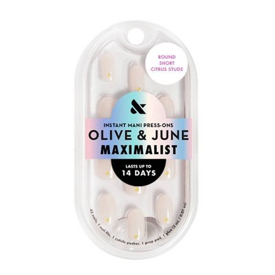 Olive & June Press-On Fake Nails - Maximalist - S Round - Citrus Studs - 42ct