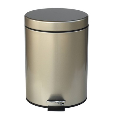 1.3gal Soft Close Pedal Trash Bin Gold - 88 Main: Metallic Steel Wastebasket for Bathroom with 8" Height