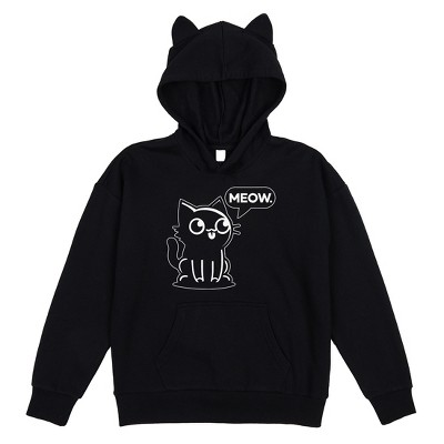 Chibi Cat Youth Girl's Black Long Sleeve Cosplay Hoodie With 3D Ears
