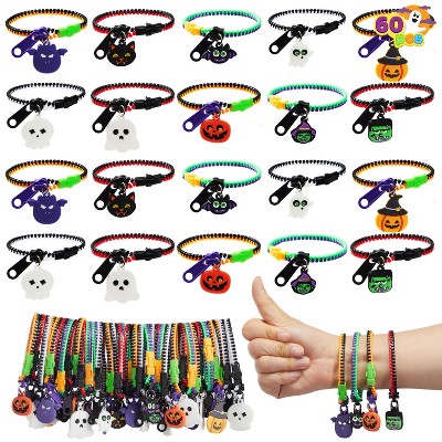 Joyfy Halloween Party Favors 60 Pcs Zipper Bracelets Bulk Set for Trick-or-Treat Goody Bag Fillers Kids Gifts Friendship Wristbands Classroom Prizes