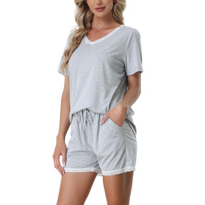 cheibear Women's Soft Shorts Sleeve Nightwear with Pockets Pajama Set 2 Pcs