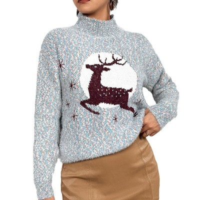Clearlove Women Casual Turtleneck Ribbed Knit Sweaters Christmas Cute Pullover Tops