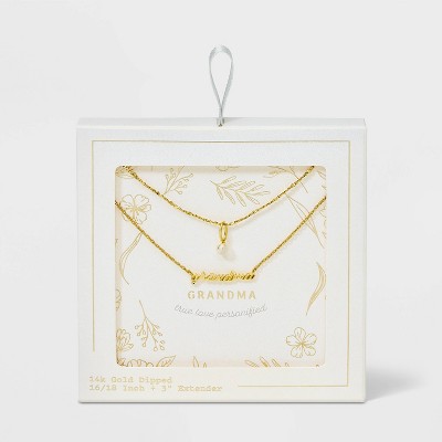 14K Gold Plated "Grandma" and Pearl Multi-Strand Pendant Necklace - Gold: Nickel-Free, 21 Inch with Extender, Love Theme