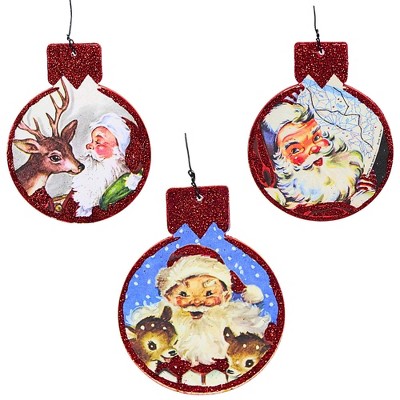Primitives By Kathy 4.0 Inch Santa Ornament Set Christmas Tree Ornament Set , Reindeer Believe Naughty Nice (3PC)