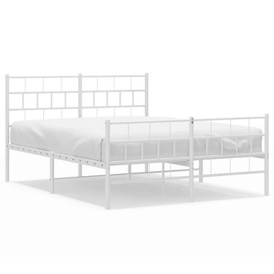 vidaXL White Metal Full Bed Frame with Headboard, Heavy-Duty, Under-Bed Storage, No Mattress