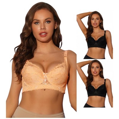 INSPIRE CHIC Women's Available Breathable Underwired Lace Adjustable Straps Push-up 3/4 Cup Bralettes 3 Packs