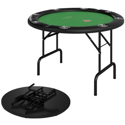Soozier Poker Table Foldable 47" Round Casino Card Table for 8 Players with Cup Holders, Green