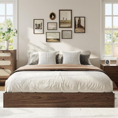 Coucheta King Size Wood Platform Bed Frame - Solid Wood Construction, Low Profile Minimalist Design, No Box Spring Needed, Burlywood