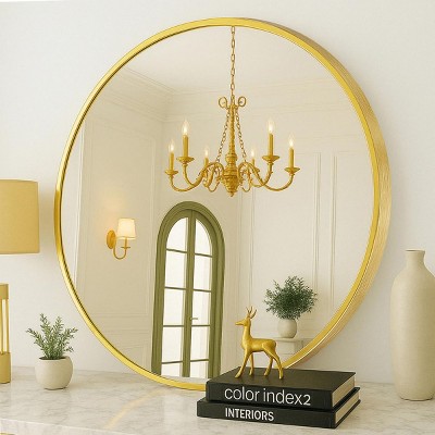 SEVOBAL Round Mirror 24" Wall Mounted Circle Mirror Metal Framed Mirror Bathroom Vanity Bedroom Home Decor Mirrors Over Sink, Gold, 23.9"*23.9"*0.7"