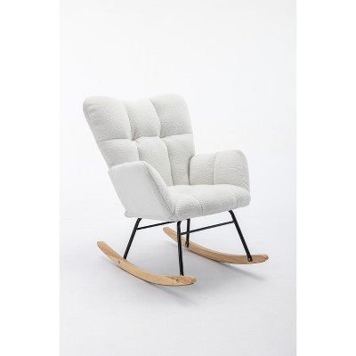 Zeus & Ruta 31.5 in.W Teddy Fabric Accent Rocking Gilder with High Backrest