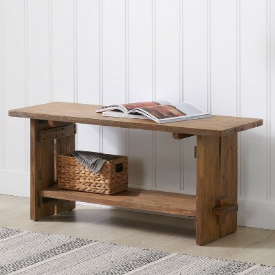 40" Bethel Acacia Wood Bench Natural - Alaterre Furniture: Shelving, Spot Clean, Rectangular Shape