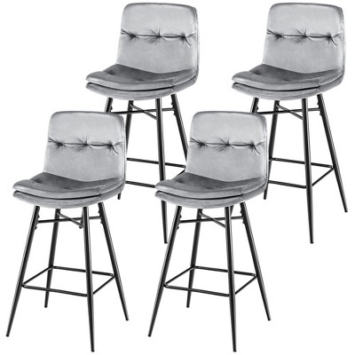 Tangkula 4 PCS Velvet Bar Stools Bar Height Dining Chairs w/ Metal Legs Kitchen