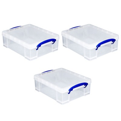 Really Useful Box 8.1 Liter Plastic Stackable Storage Container Bin with Snap Lid & Built-In Clip Lock Handles for Home or Office Organization, Clear