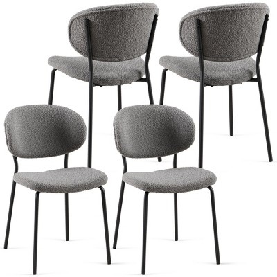 CENGHU Mid-Century Modern Boucle Fabric Dining Chairs, Curved Backrest Upholstered Boucle Dining Chair with Black Metal Legs