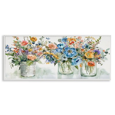 Stupell Industries French Cottage Flower Jars Black Framed Giclee Art