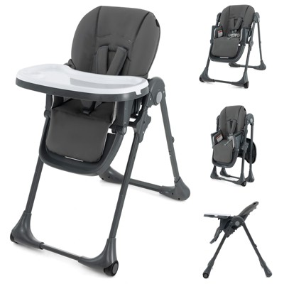 Infans Baby High Chair, Foldable Highchair for Babies and Toddlers, Adjustable Heights, Recline Backrest & Footrest, Portable with Wheels