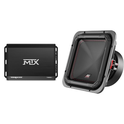 MTX TERMINATOR 500-Watt RMS 2Ω Mono Block Class D Amplifier and MTX Audio S6510-44 S65-Series Square 10" 500W RMS Dual 4-Ohm Subwoofer