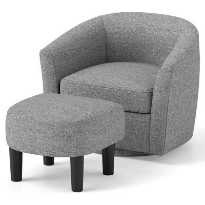 Costway Swivel Barrel Chair with Ottoman Footrest Curved Backrest & Armrests Living Room Creamy White/Gray/Brown