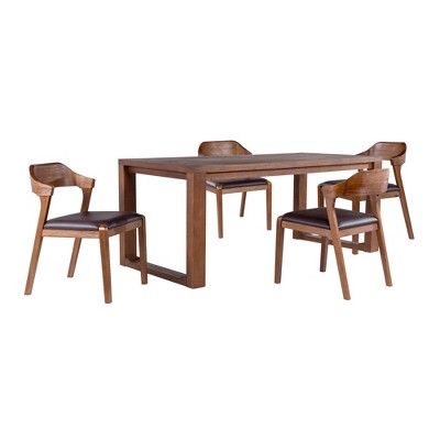 5pc Rasmus Extendable Dining Table Set with Side Chairs Chestnut - Boraam: Faux Leather Upholstery, Seats 8