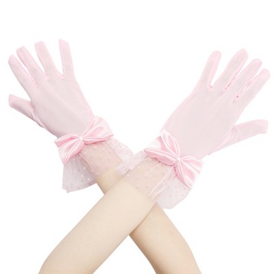 INSPIRE CHIC Women's Short Polka Dots Mesh Lace Gloves with Bow