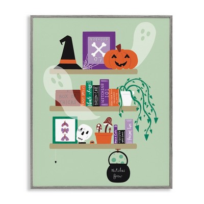 Stupell Industries Witchy Halloween Bookshelf Framed Giclee Art
