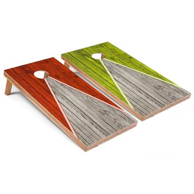 Skip's Garage Orange and Lime Pyramid Cornhole Board Set, Includes 2 Boards, 8 Bags