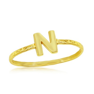 Bella Silver Initial Ring 14K Gold Plated Sterling Silver | Women's Letter N Ring